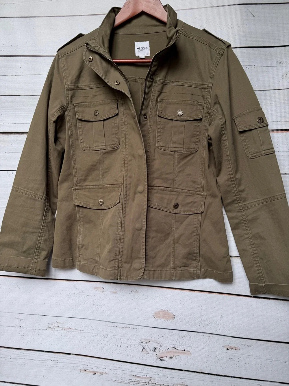Kensie Olive Green Cotton Canvas Military Utility Field Jacket- Medium - Picture 4 of 5